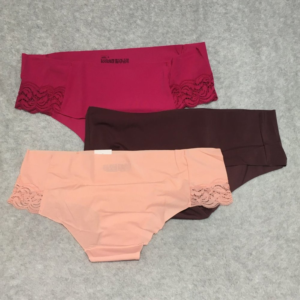 Auden Women's 3 pack Hipster Underwear XL Lace Accents Pink Peach Brown